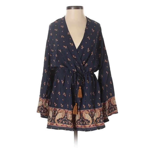 Illa Illa Romper Navy Print Design Bell Sleeve - Picture 1 of 2